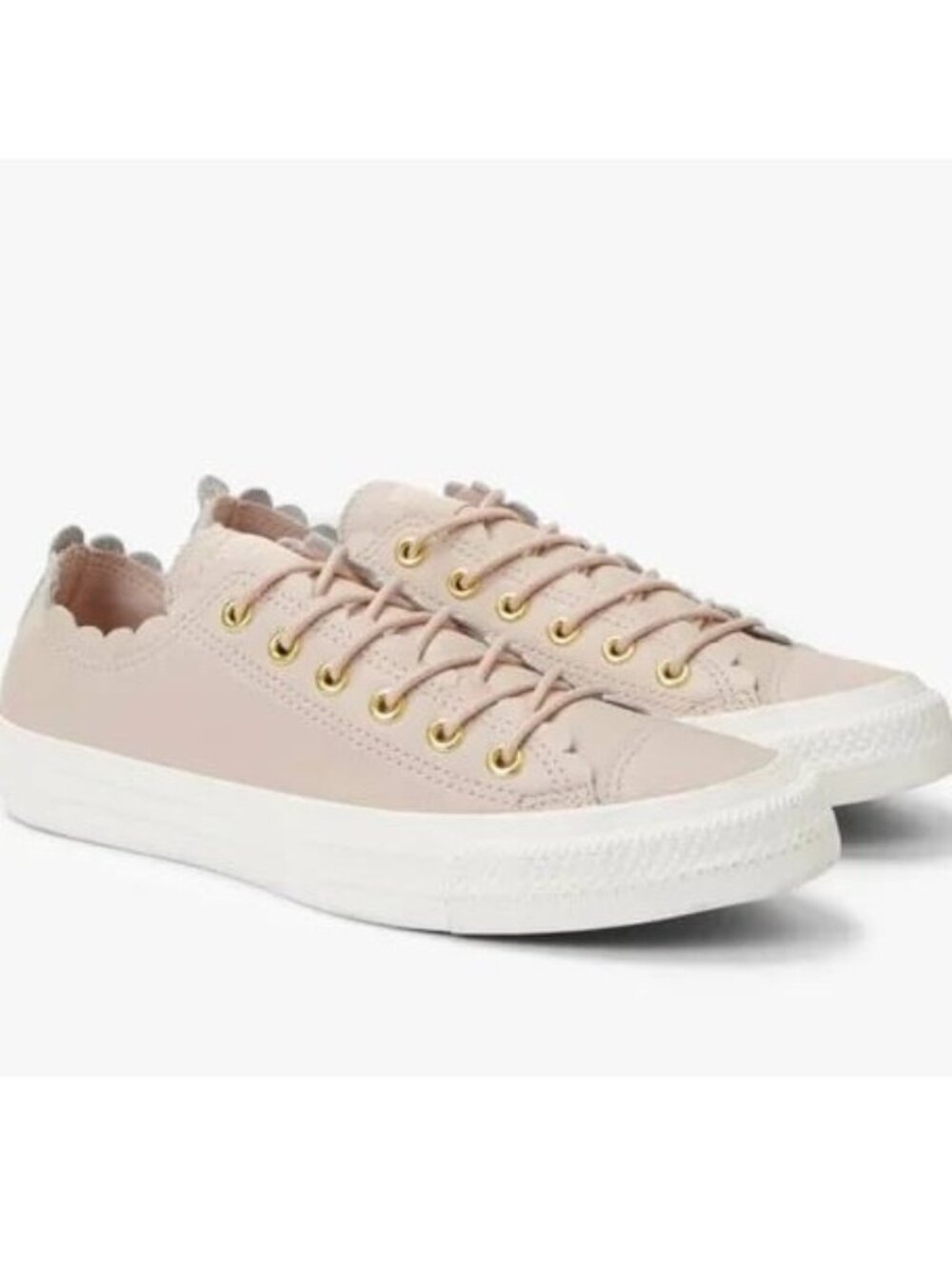 Converse Pink Frilly Thrills Leather Scalloped Edge  Low Top Sneaker Women’s 10